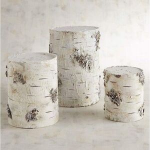 Pier One Faux Birch Nesting Pedestal Set (3) Christmas Winter‎ Rustic Cabin Rare